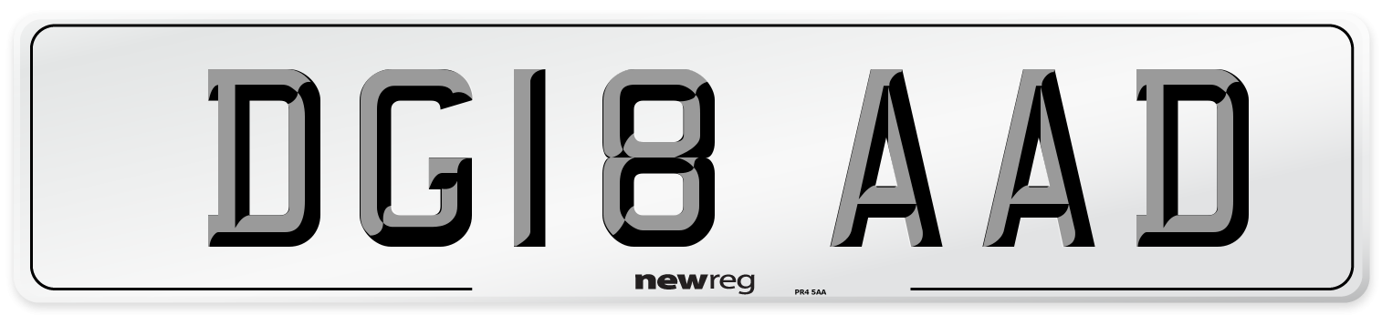 DG18 AAD Number Plate from New Reg